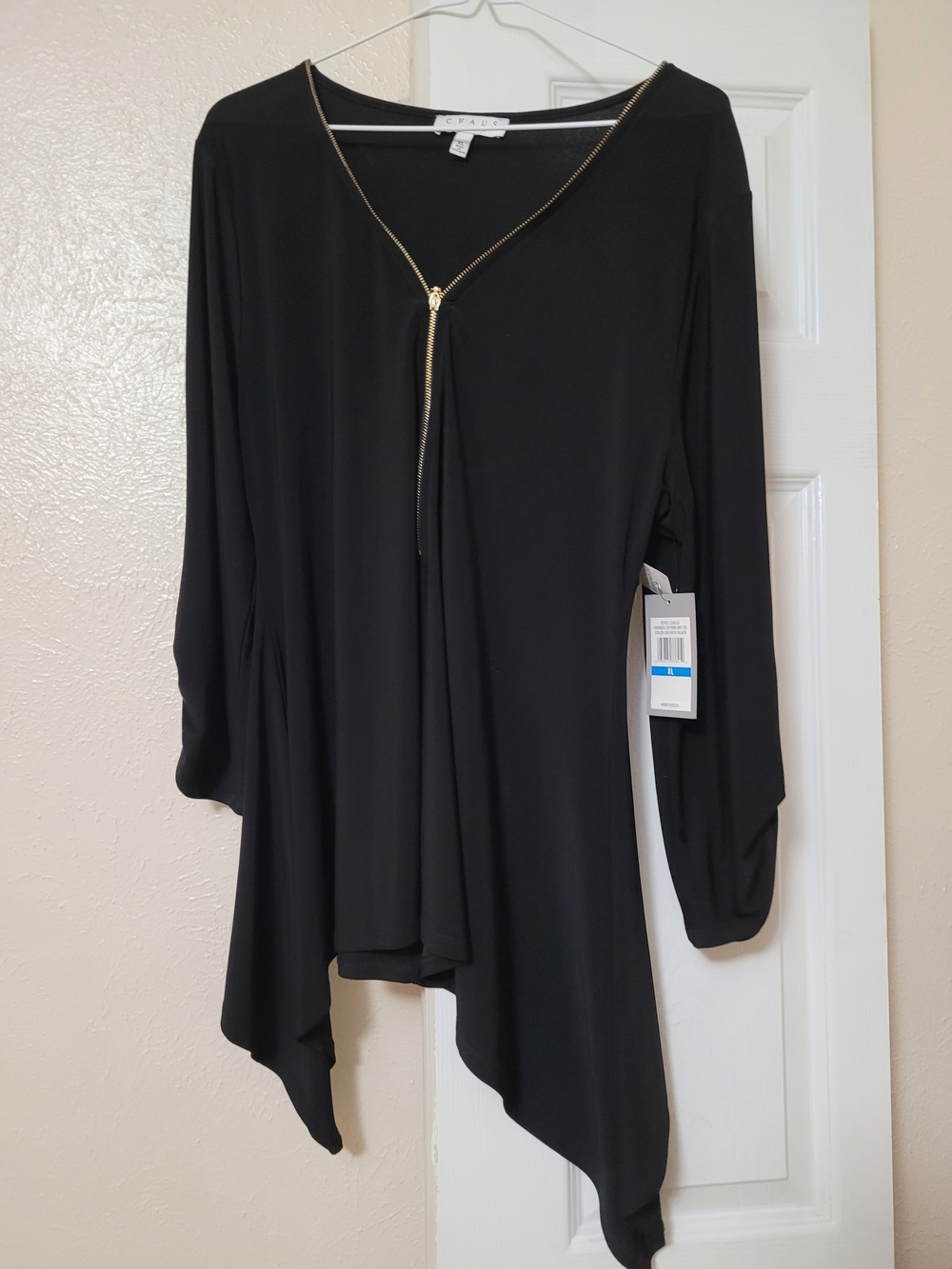Chaus ECOLINE Black Asymmetrical Zip-Accent Tunic
